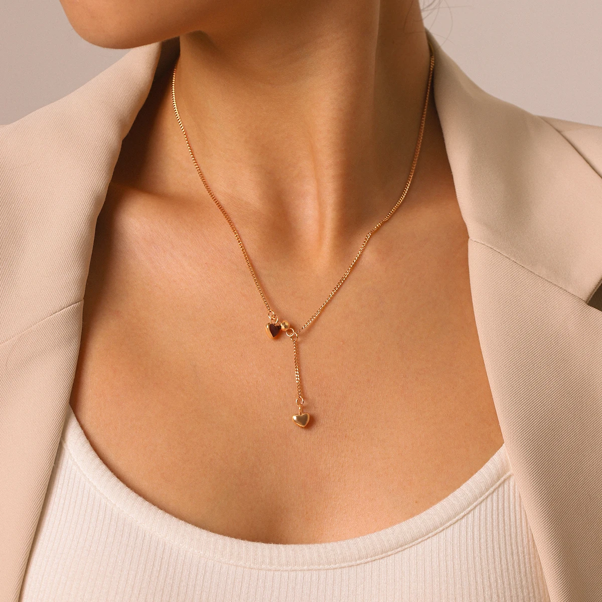 

Red Enamel Heart Y Shape Slider Necklace 316L Stainless Steel 18K Gold PVD Plated For Women Hypoallergenic Birthday Gift Jewelry