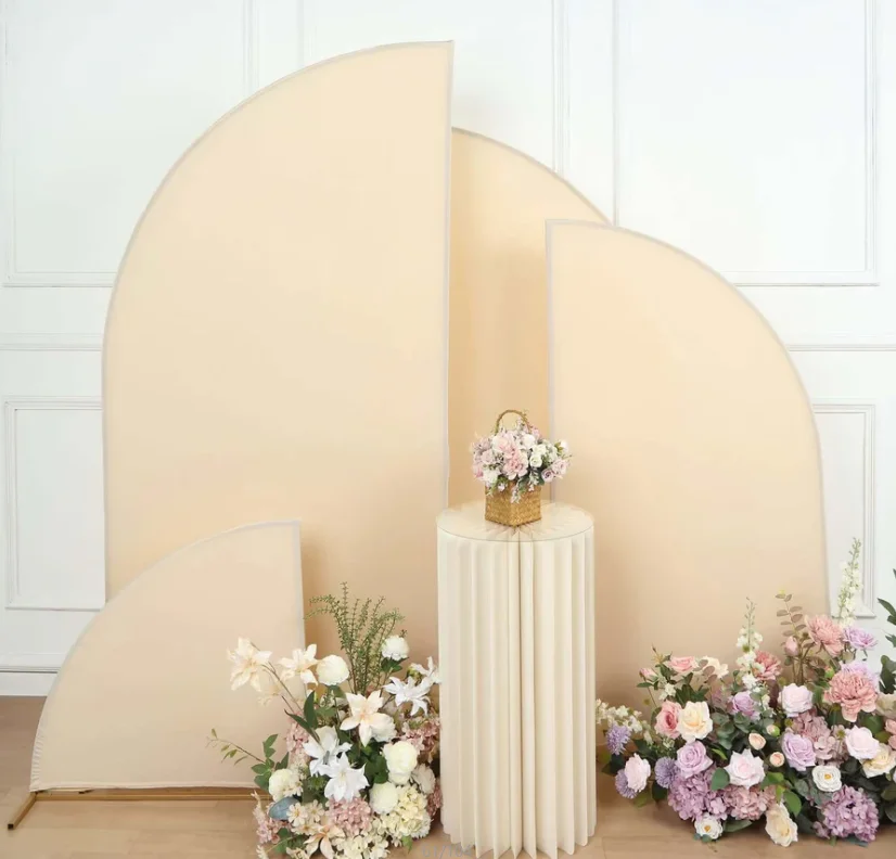 Set of 4 Matte  Beige  Spandex Half Moon Chiara Backdrop Stand Covers Custom Fitted Wedding Arch Covers - 2.5ft,5ft,6ft,7ft