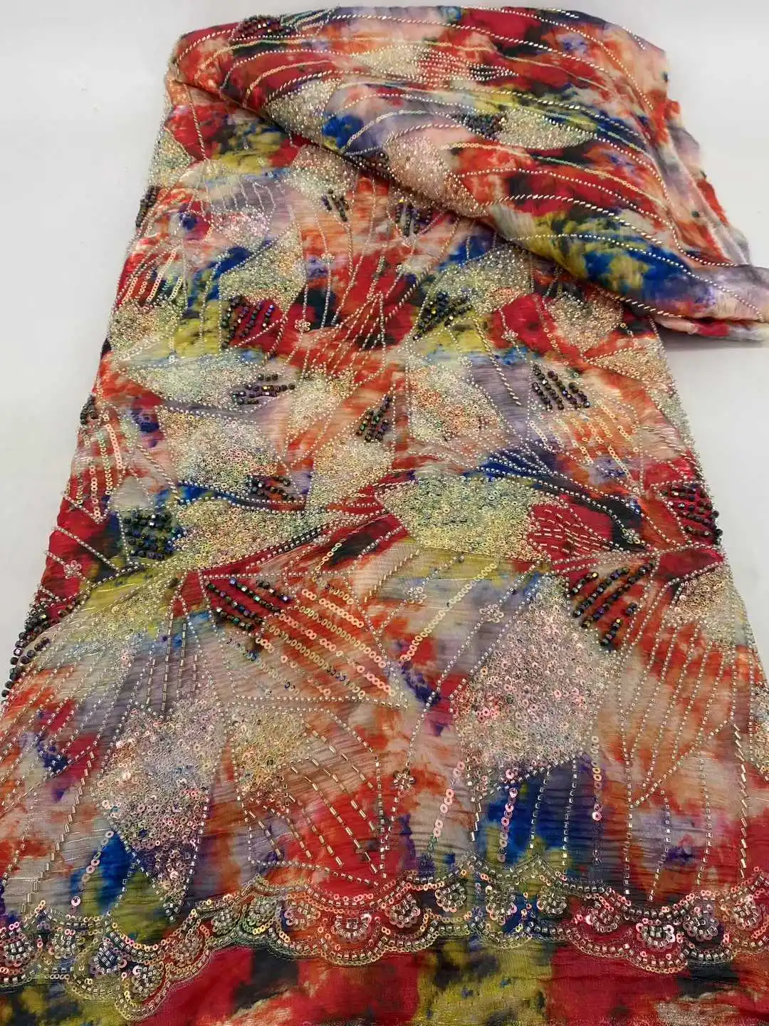 2025 African Beads Lace Fabric Nigerian Latest High Quality Lace Fabric With Sequins Tulle Sewing Embroidery Dresses