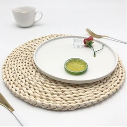 Round Woven Placemats for Dining Table,Natural Braided Rattan Tablemat,Hollow Wicker,Charger Plates for Holiday Kitchen TableMat