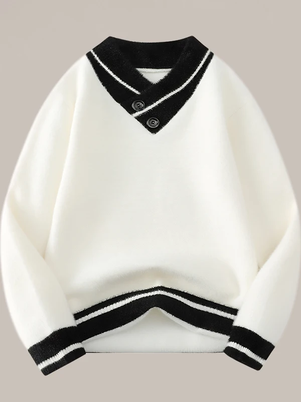 

Men's Heart Collar Knitted Sweater Thiened Mink Velvet Student Sle Autumn Winter Base Layer Faionable Casual Wear