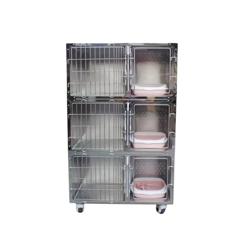 YSVET900M Ysenmed Hot Selling 304 Stainless Steel Animal Cage High End Cat Cage with Independent Cat Toilet Veterinary Cage