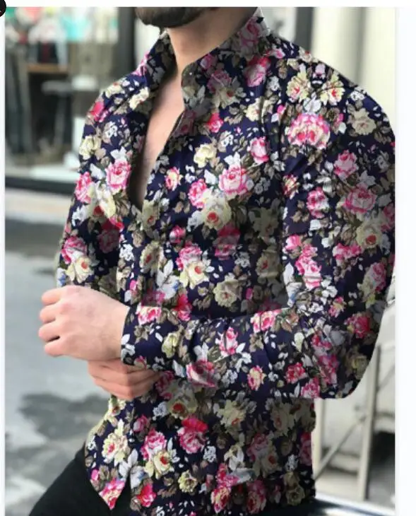 Men's New Dark 3D Printed Shirt Retro Fashion Simple Business Casual Natural Long Sleeve Lapel Button Shirt Men's Outdoor Top