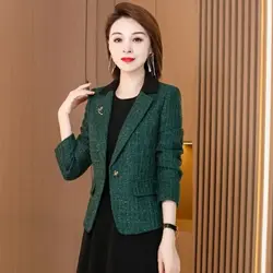 Blazer Female Spring Autumn New Style Korean Slim Print Suit Jacket Temperament Elegant Fashion Single Buckle Women Blazers Tops