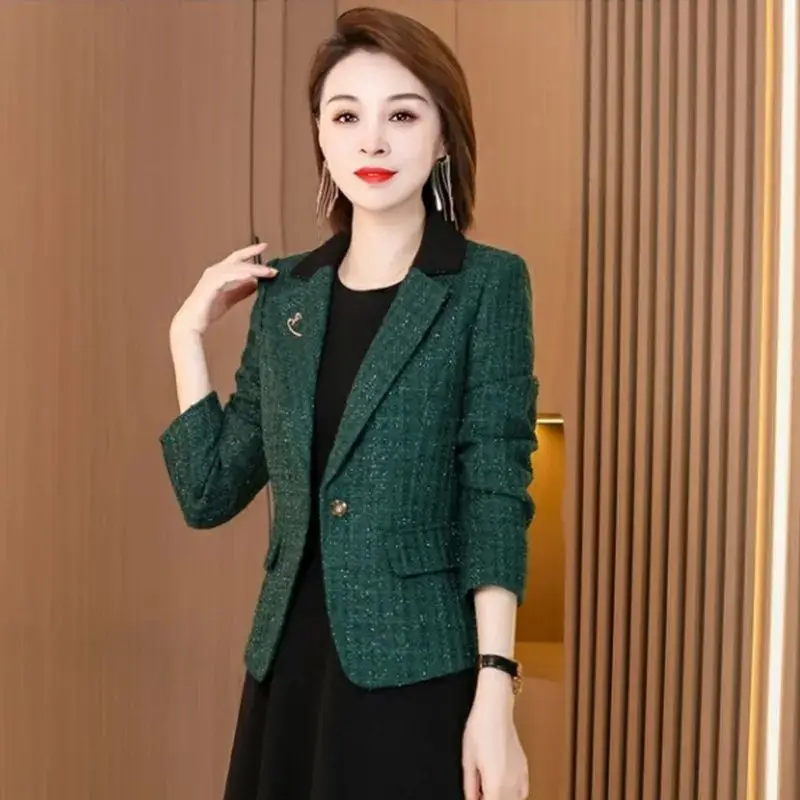 Blazer Female Spring Autumn New Style Korean Slim Print Suit Jacket Temperament Elegant Fashion Single Buckle Women Blazers Tops