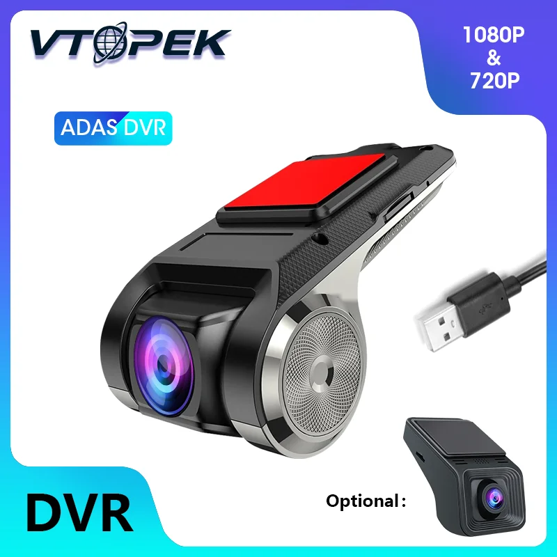 Vtopek 1080P ADAS CAR DVR Logger for Android Multimedia Car Player Advanced Camera,G Sensor,Loop Recording,Motion Detection, USB