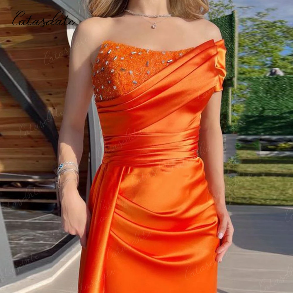 Catasdate One Shoulder Evening Gowns for Women Elegant Party Orange Prom Dress 2024 Formal Special Occasion Dress vestido de noc