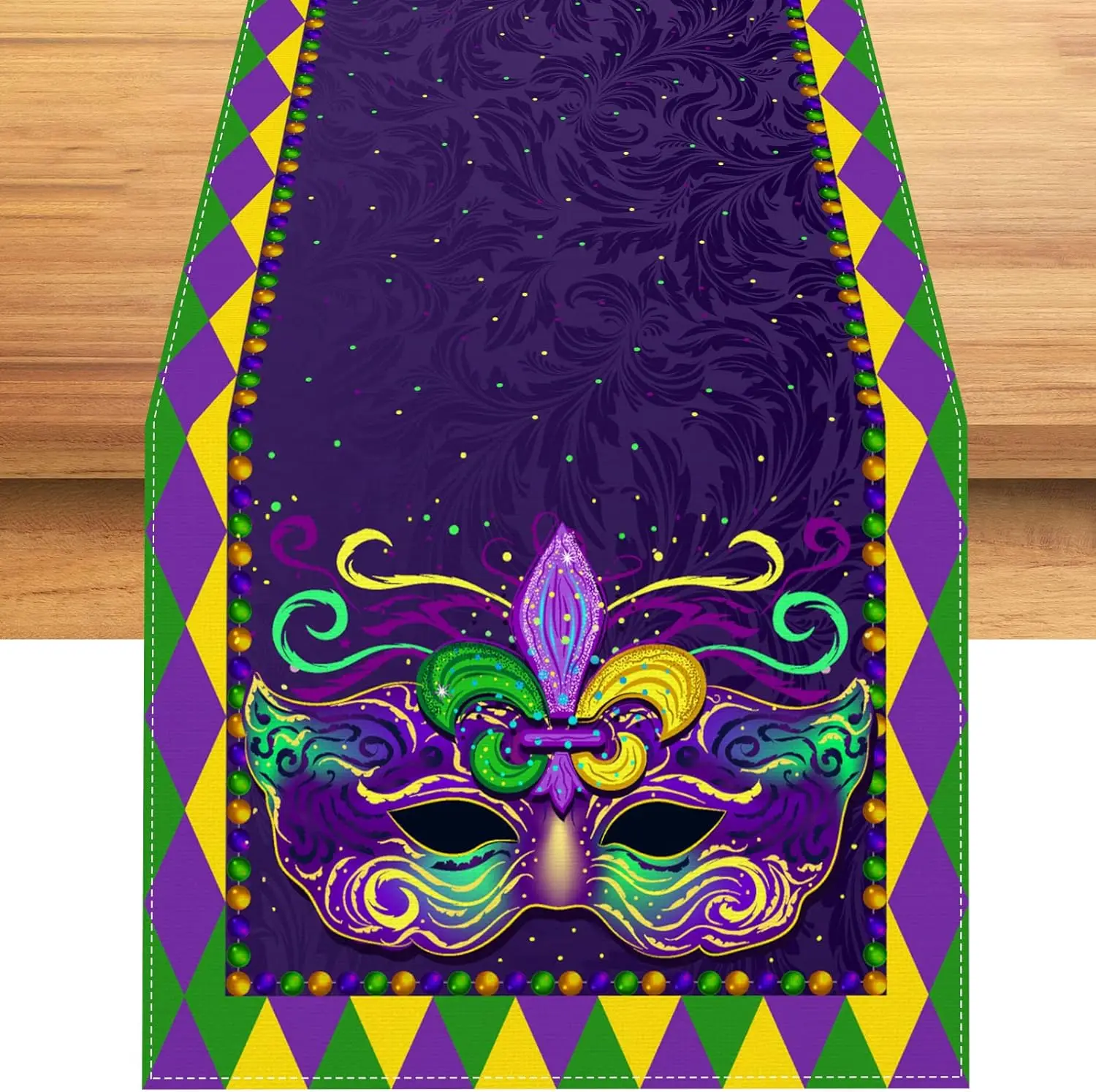 

Mardi Gras Linen Table Runner New Orleans Brazi Carnival Masquerade Party Table Decor for Holiday Party Home Dining Table Runner