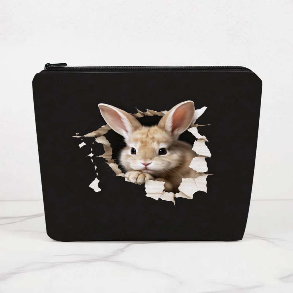 Rabbit Peeking Through Tear Makeup Bags for Girls Cosmetic Pouch Toiletry Bag Pencil Case Travel Storage