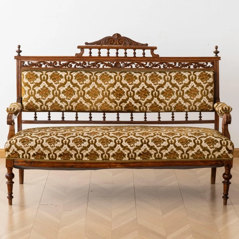 Vintage solid wood carving flower sofa bench sofa apartment living room