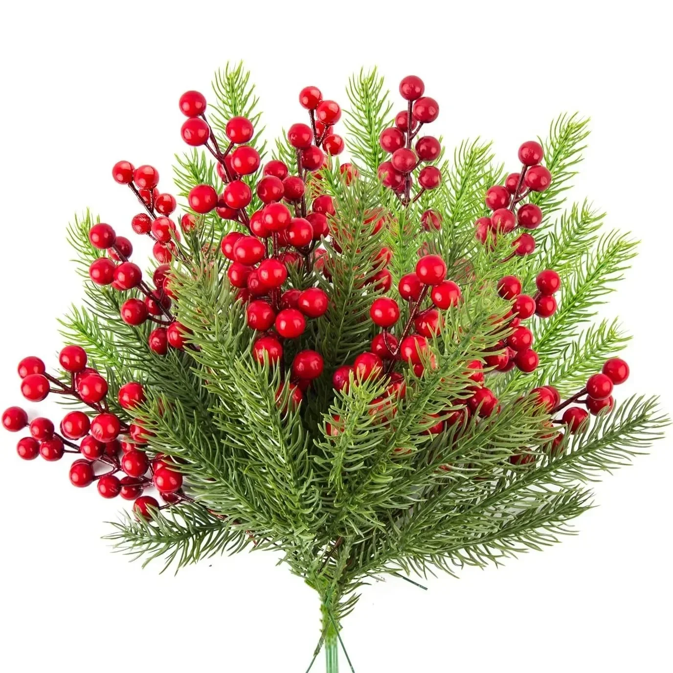 クリスマス用の人工松の枝,10個,ホリーベリー,赤いベリーの枝,木の花輪,ギフトの装飾