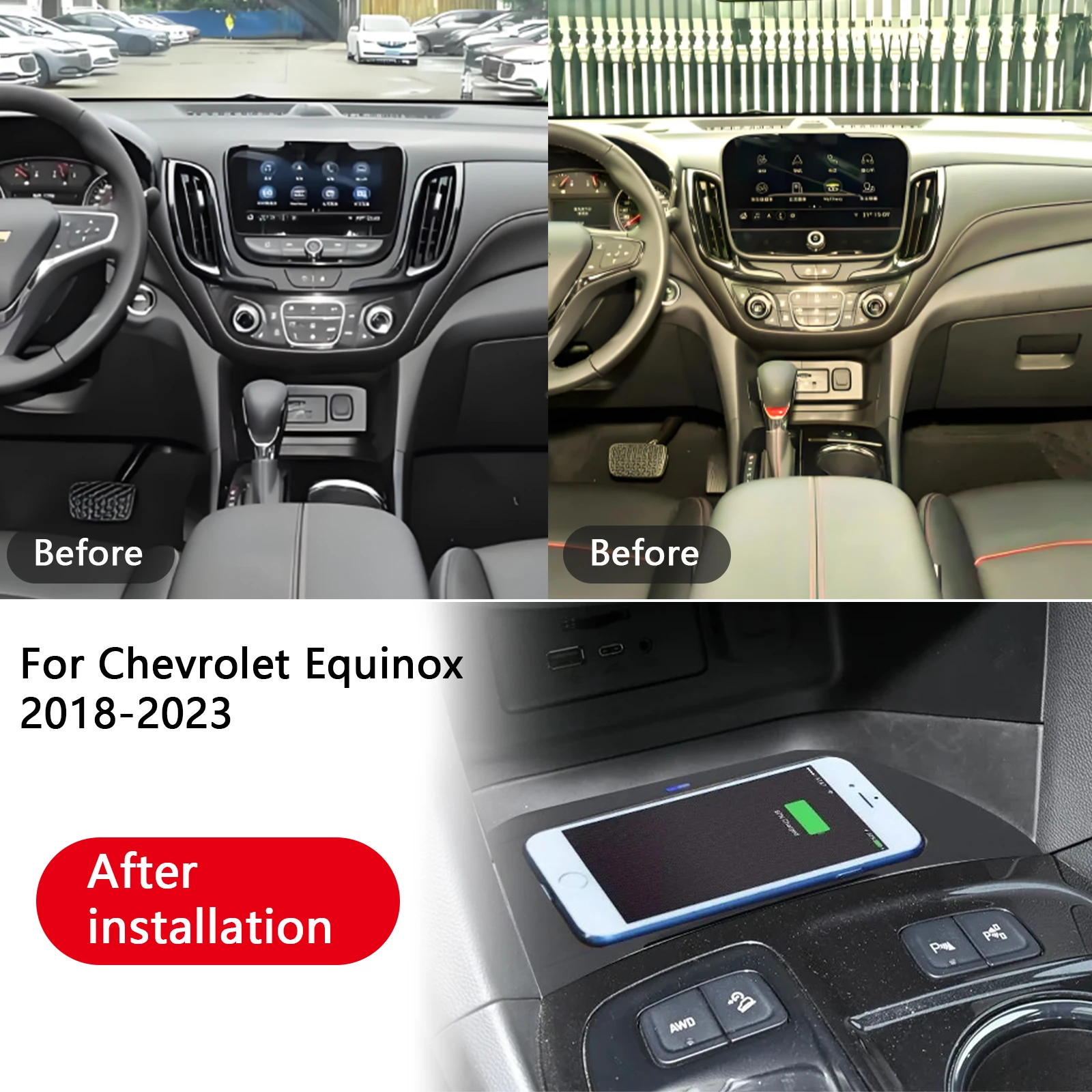 2 din o mais recente para chevrolet equinox 2018-2023 console central do carro carregador de telefone rápido carregador sem fio placa suporte de carre