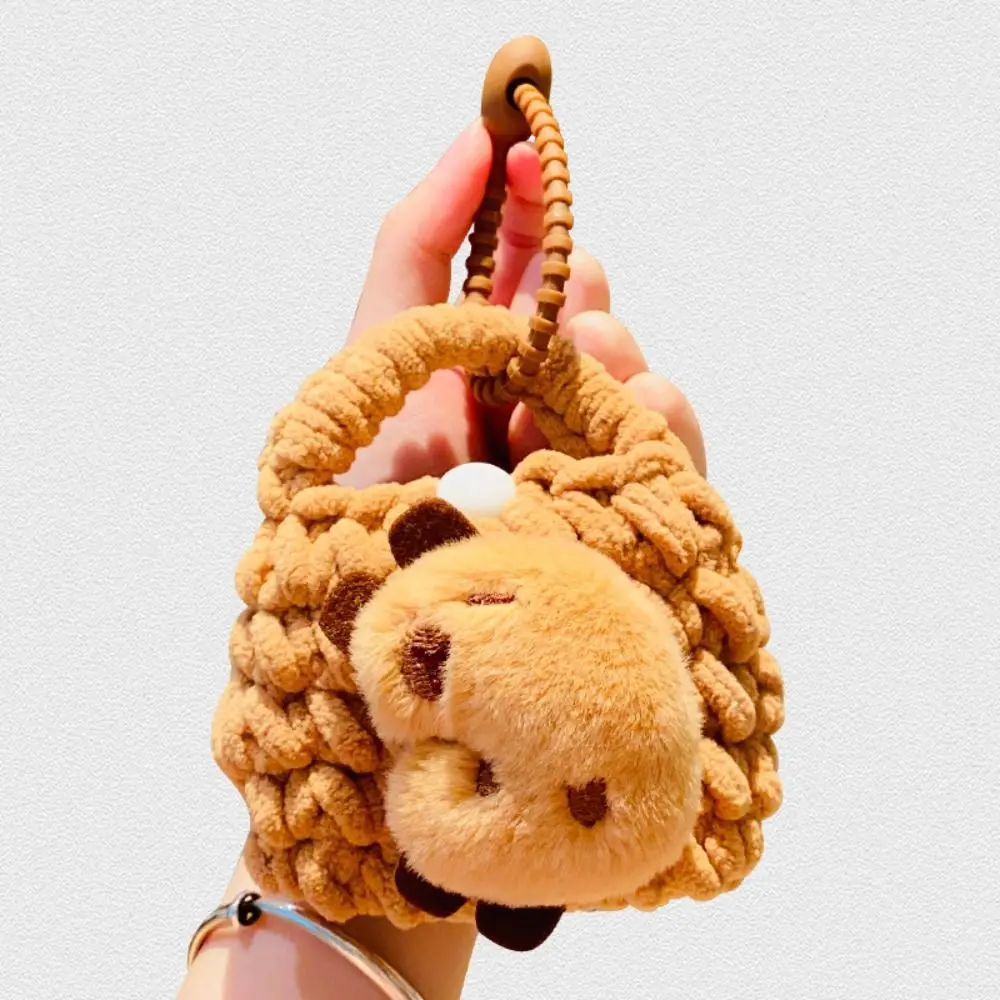 Kawaii Crochet Capybara Coin Purse Soft Korean Style Panda Earphone Bag with Key Chain Storage Bag Cartoon Plush Wallet Outdoor