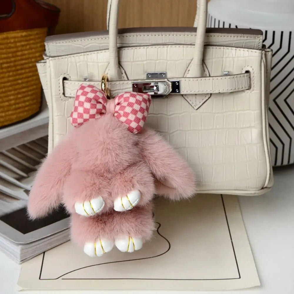 Saco acessórios moda pluff coelho chaveiro adorável bonito jogar coelho morto boneca bowknot 13cm pele de coelho chaveiro namorada