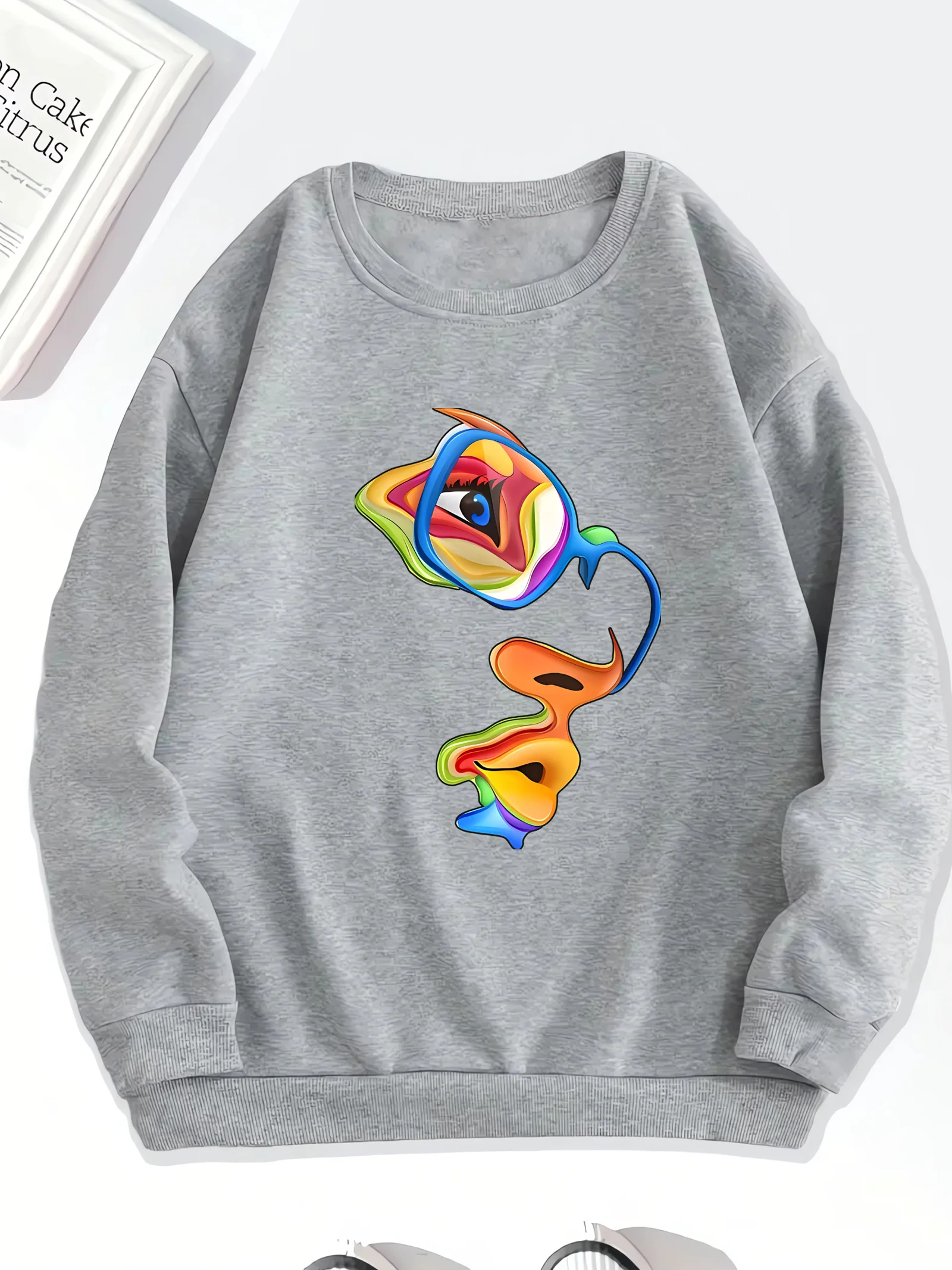 

Fashionable and trendy, women's round neck printed hoodie, women's autumn and winter casual clothing, loose and comfortable
