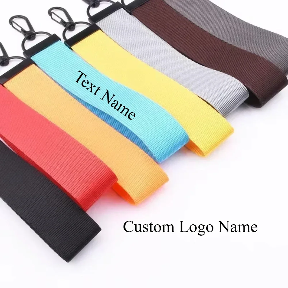 

Custom Logo Name Personalized Schoolbag Keychain Keyring Simple Canvas Strip Waist Hanging Key Ring Chain Accessories Gift