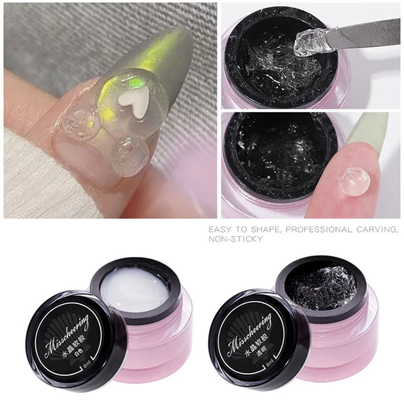 8ml 3D Stereo Ton Weichen Naill Gel Nägel Kunst Kleber Schnitzen Modell Weiß/Klar Nicht Klebrig Maniküre Gel kleber Soak Off Gel Polnisch