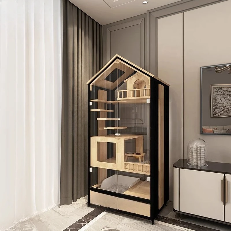 

Solid wood cat villa cat cage household cabinet space glass cat house