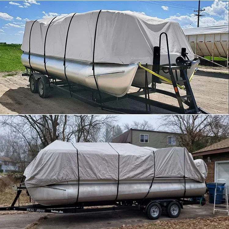 600D Pontoon Boat Cover Fit for 21-24'Cover Heavy Duty Marine Grade Oxford Fabric UV Resistant Waterproof Trailerable For Square