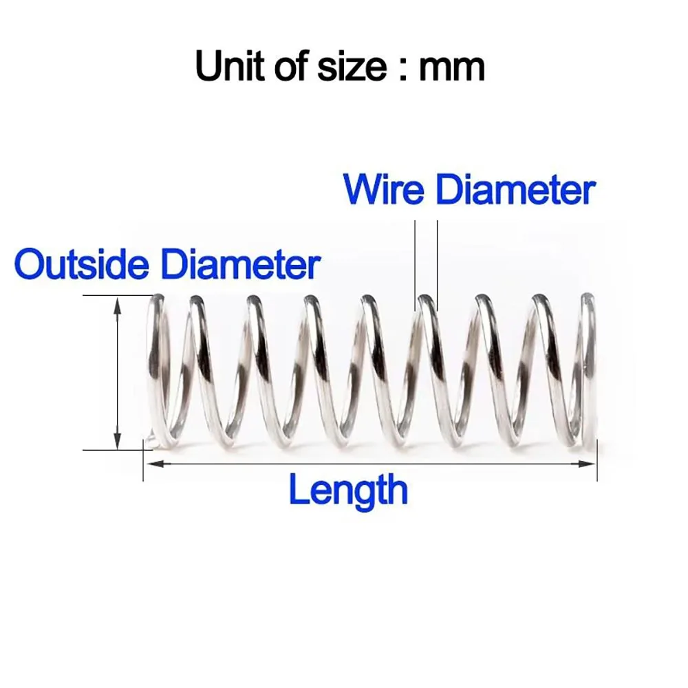65Mn Spring Steel Compression Coil Spring Wire Dia 1.2~3.0mm OD 12 to 32mm Length 200~300mm 1 Piece For Industrial Machinery