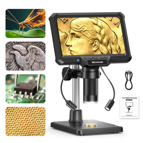 Hayve 7" IPS Digital Microscope 1200X Magnification 16MP USB Professional Electron Microscopios for Phone Soldering Repair Tool