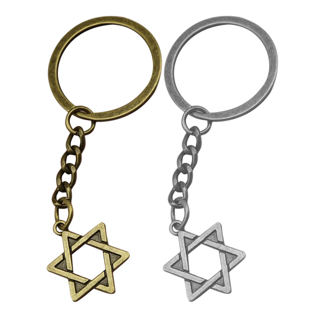 2 Pcs Six-Pointed Star Pendant Keychain Halloween Keyring Rings with Charms of David Gothic