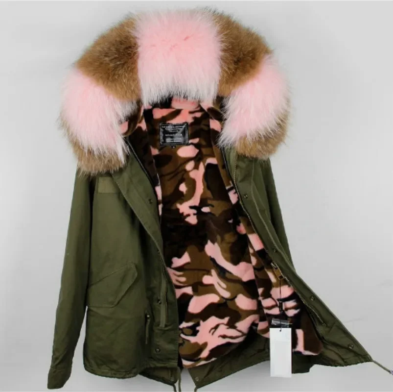 

New Style Pike brand real raccoon fur collar outwear thick warm Faux fur Liner short women's winter coat