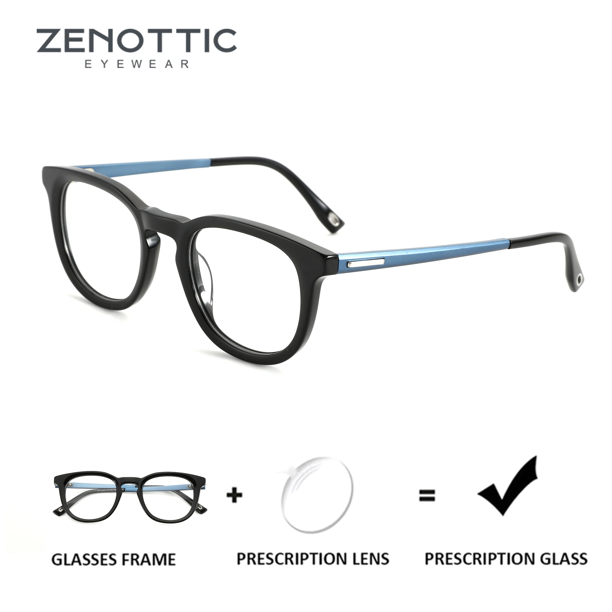 

ZENOTTIC Japanese Style Round Prescription Glasses Fashion Myopia Eyewear Handmade Acetate Optical Eyeglasses for Men