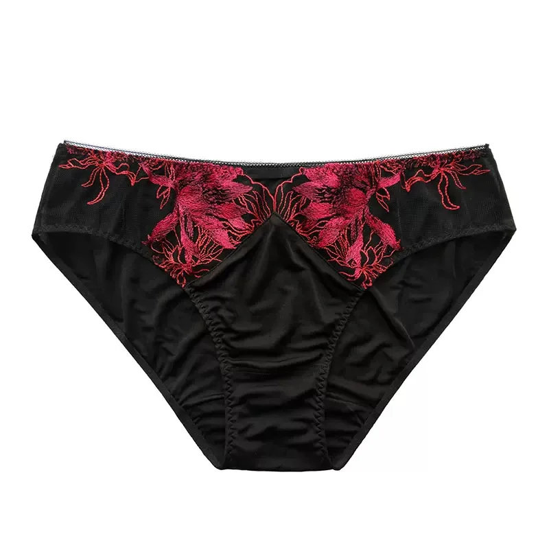 BirdTree, 100%Real Silk Sexy Briefs, Women Low Waist Embroidery Lace, French Breathable Sexy Underwear, 2024 Summer P44101QC image 5