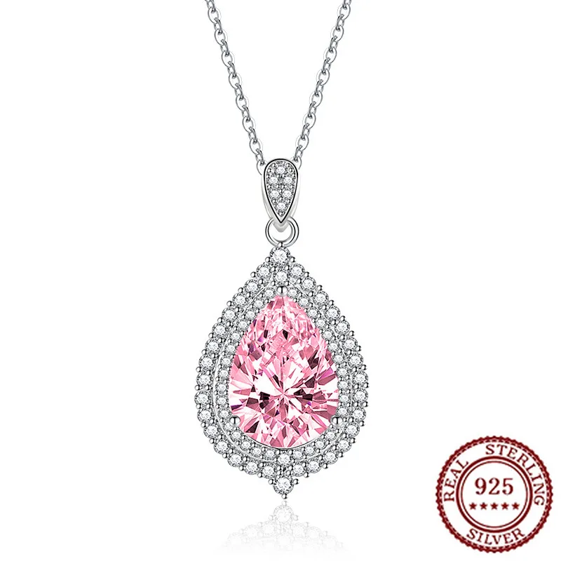 

925 Sterling Silver Water Droplet Fashionable Colorful Color Necklace Yellow Diamond Pink Diamond Large Water Droplet Pendant