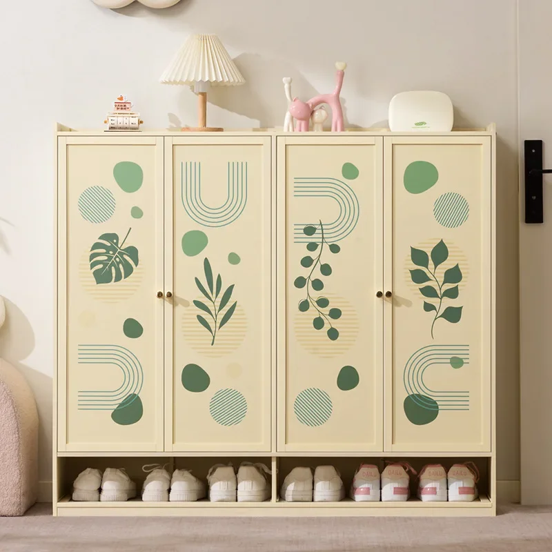 Milk white multi-layer bamboo and wood shoe cabinet, narrow shoe cabinet at the entrance, cream style shoe storage cabinet