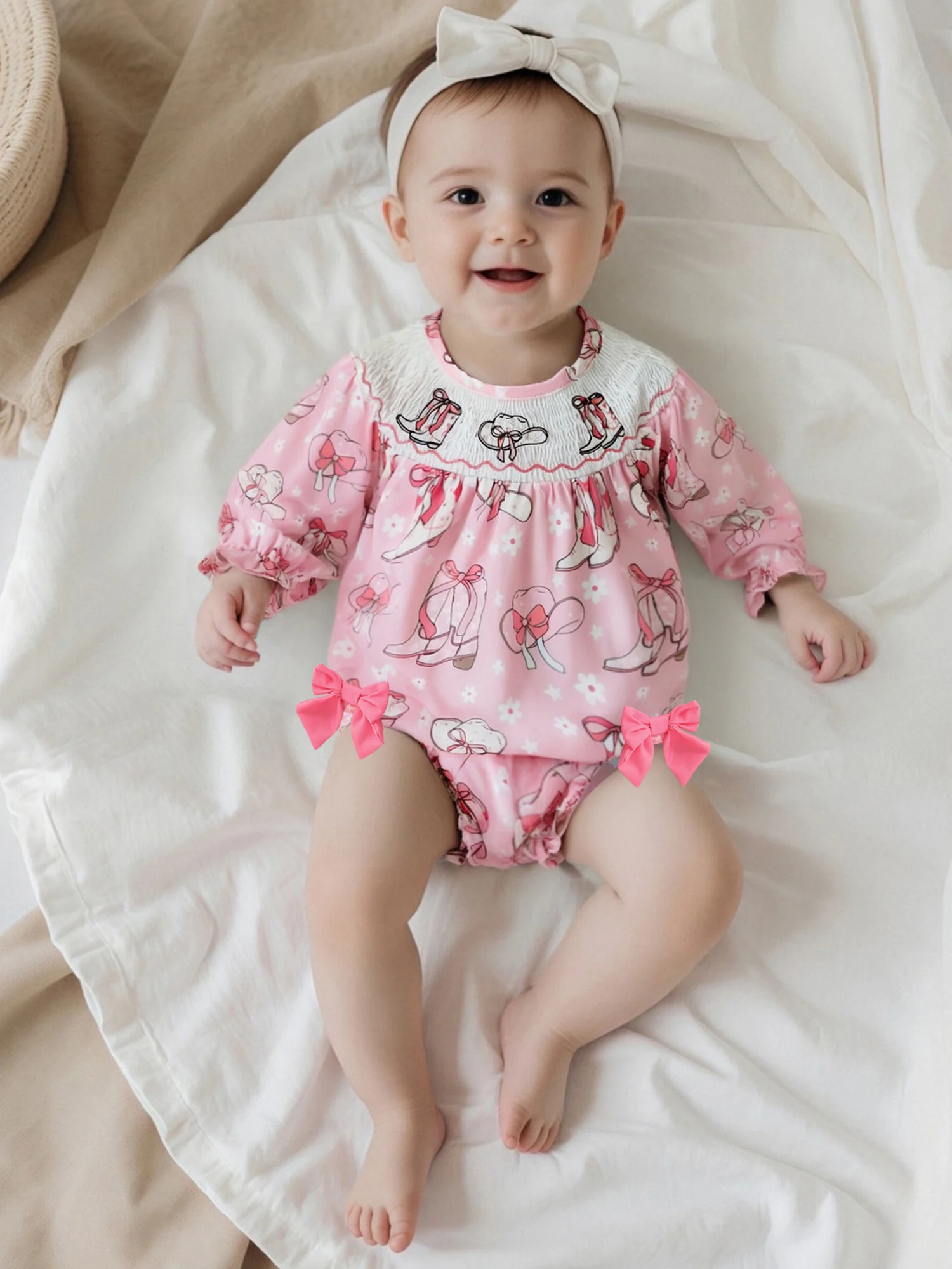 

Весенне-осенний повседневный комбинезон для маленьких девочек, комбинезоны с длинными рукавами и милым бантом в западном стиле, модная одежда для новорожденных