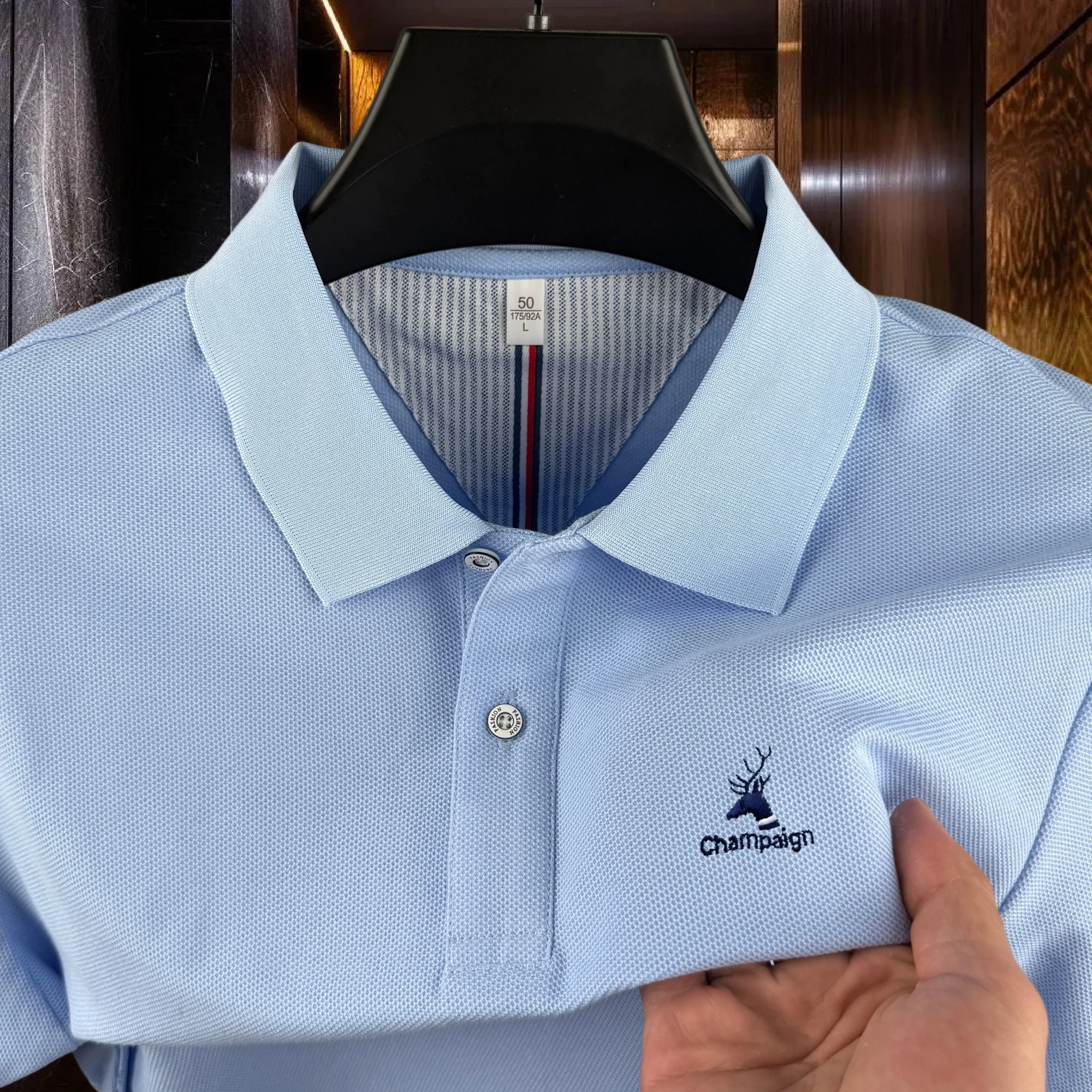100% pure cotton high-end brand men's short sleeve polo shirt 2026 summer luxury fashion deer embroidery golf top casual T-shirt