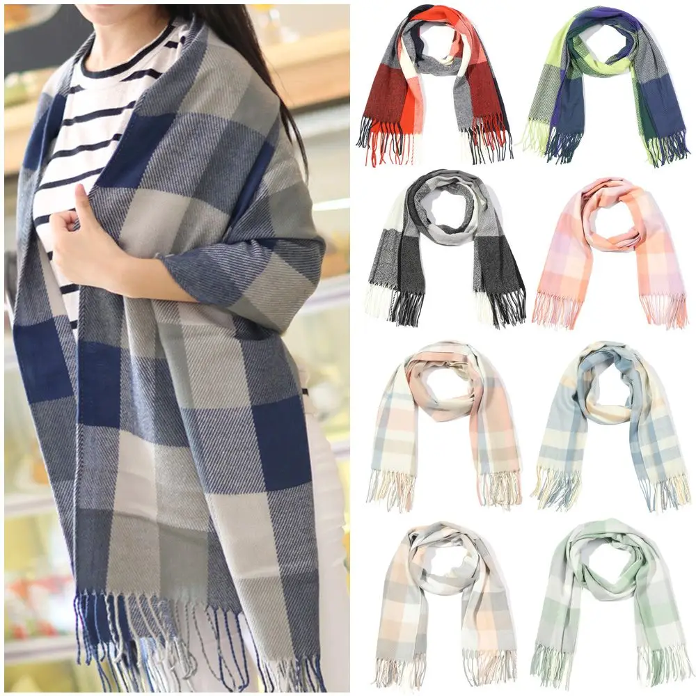 Luxury Autumn Winter Warm Blanket Warm Tippet Wide Lattices Scarf Knitted Plaid Scarves Cashmere Shawl Wrap