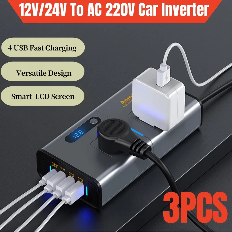 3/1PCS Car Inverter DC 12V to AC 110V220V Car Inverter Converter Auto Power Adapter Multi-function Socket Power Adapter Inverter