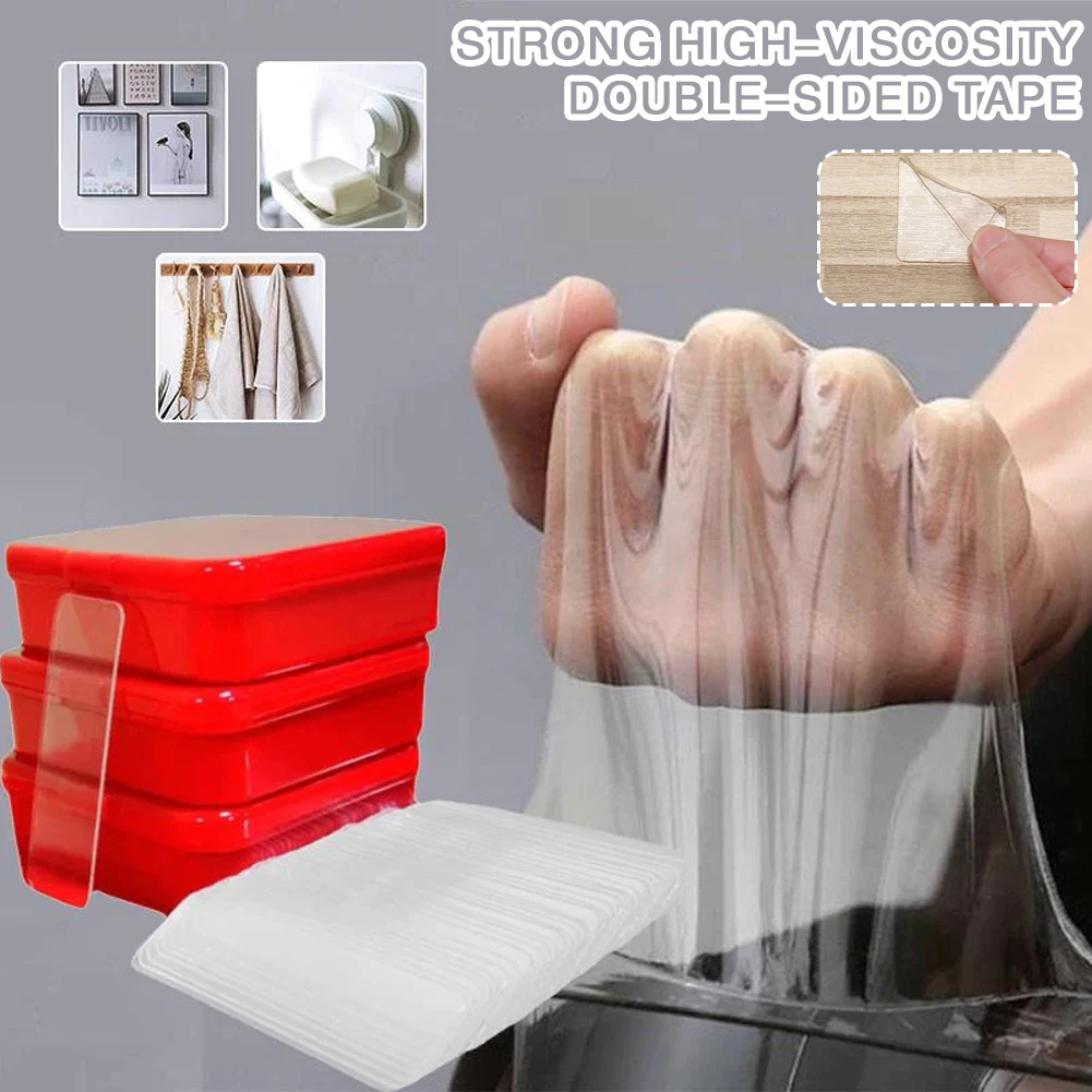 60pcs Reusable Multifunctional Double Sided Adhesive Tape with Box Clear Double Sided Sticky Strips Tape Home Office Couplet