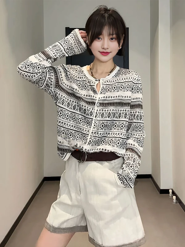 

Ladies' Knitted Sweater Loose Fit Comfortable Style Early Autumn New plus Size Design Sensation Slimming Open Cardigan Top