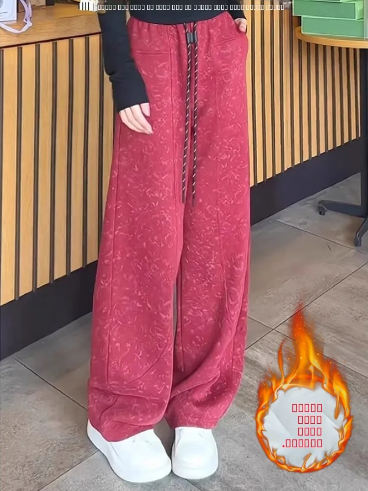 กางเกงขายาวทรงหลวมสไตล์ลำลองสำหรับผู้หญิง ไซส์ใหญ่ ใส่สบาย เหมาะสำหรับฤดูใบไม้ร่วงและฤดูหนาว ทรงตรง ใส่เล่นกีฬาหรือใส่เที่ยวได้