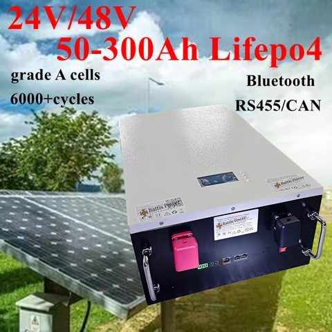 Batteria al litio Lifepo4 da 2KW 3KW 5KW montata a parete 24V 48V 100ah 150ah 200ah 50ah per inverter domestico fotovoltaico per accumulo di energia