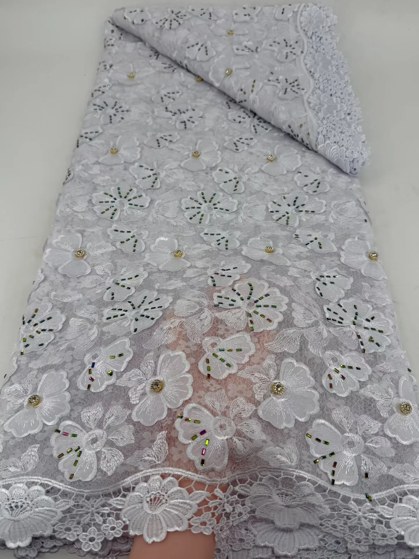 

Luxury Nigerian Guipure Cord Lace Fabric 2026 High Quality Lace Stone African Mesh 3D Chiffon Embroidery Lace Fabric Women M39-1
