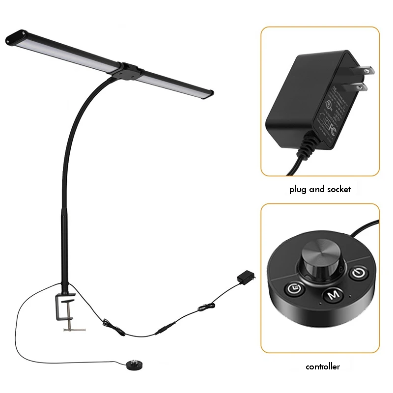 LED Table Lamp Student Eye-Protection Rotary Dial Control Goose Neck Foldable Book Clip Light For Study Reading Office Computer