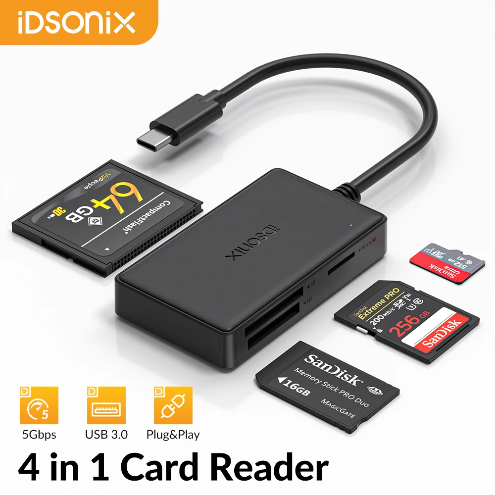 iDsonix USB C SD & USB 3.0 Card Reader Adapter Dual-Sided Support SD Micro SD 2TB Memory Card Reader for PC Laptop Matebook