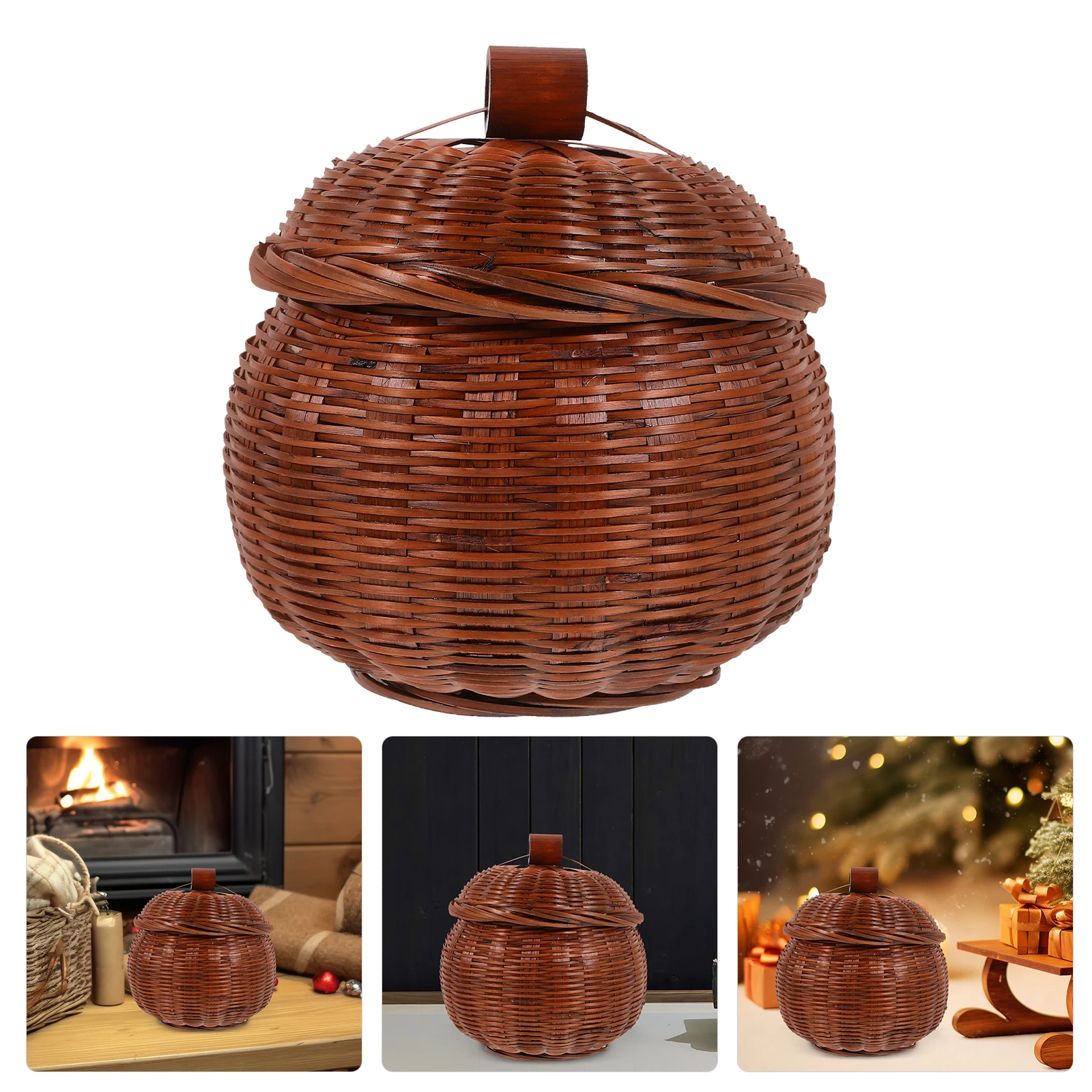

Woven With Lid Round Desktop Organizer Small Basket For Jewelry Keys Snacks Bedroom Sundry Bamboo Handwoven Holder Lidded Woven