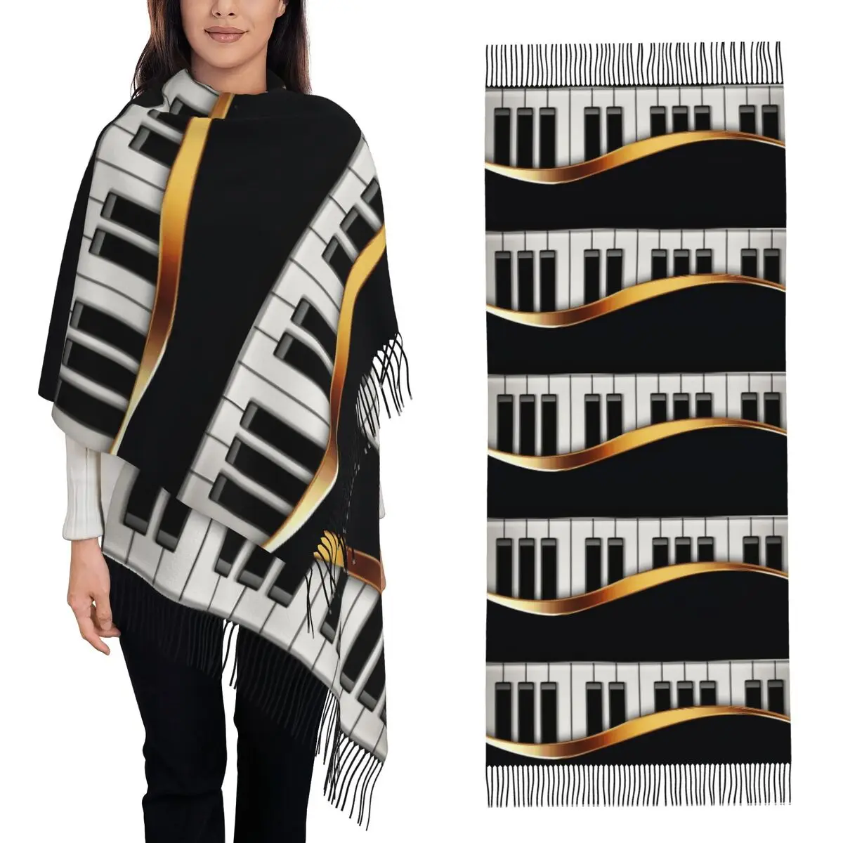 

Abstract Piano Keys With Musical Notes Scarf Tassel Scarves Women Soft Warm Shawls and Wraps Large Fall Winter Shawl Wrap