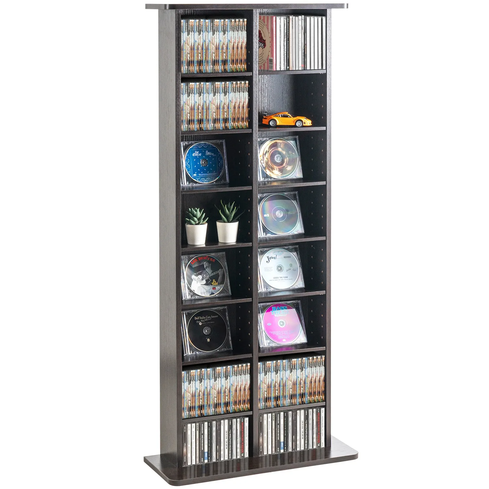 

Media Storage Cabinet 8 Layers Adjustable DVD Shelves 464 CDs Espresso
