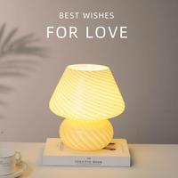 Retro Classic Creative Striped Glass INS Cute Mushroom Shape Table Lamp LED Night Light Vintage Bedroom Bedside Desk Decoration