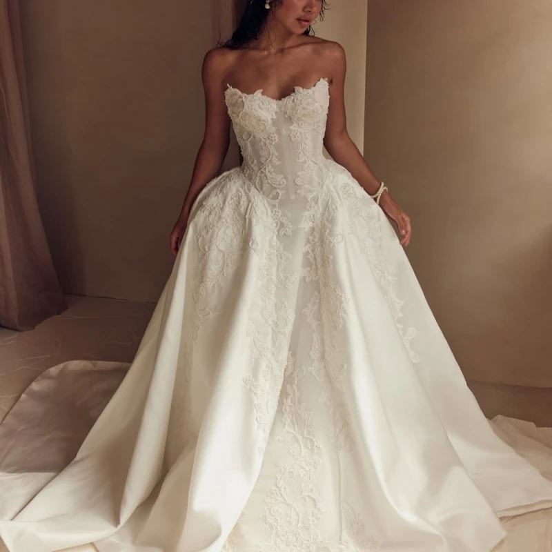 Luxury Ivory Dubai Arabic Mermaid Wedding Dresses A-Line Applique Lace Beading Tull Court Train Wedding Dress Bridal Gowns