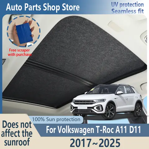 Sun Protection For Volkswagen T-Roc A11 D11 2017~2025 Electrostatic Adsorption Suede Car Panoramic Sunroof Insulation Roof Visor