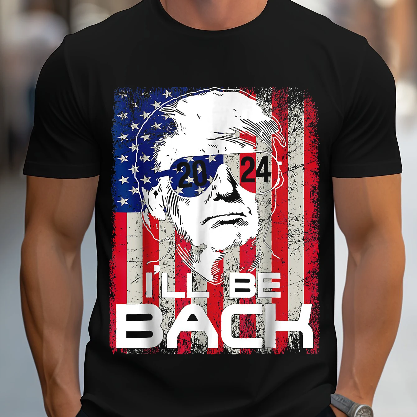 

High Quality Trump I'll Be Back Print T-shirt Elect Donald Trump 2024 Election T-Shirt Clothing Summer Breathable O-Neck T Shirt