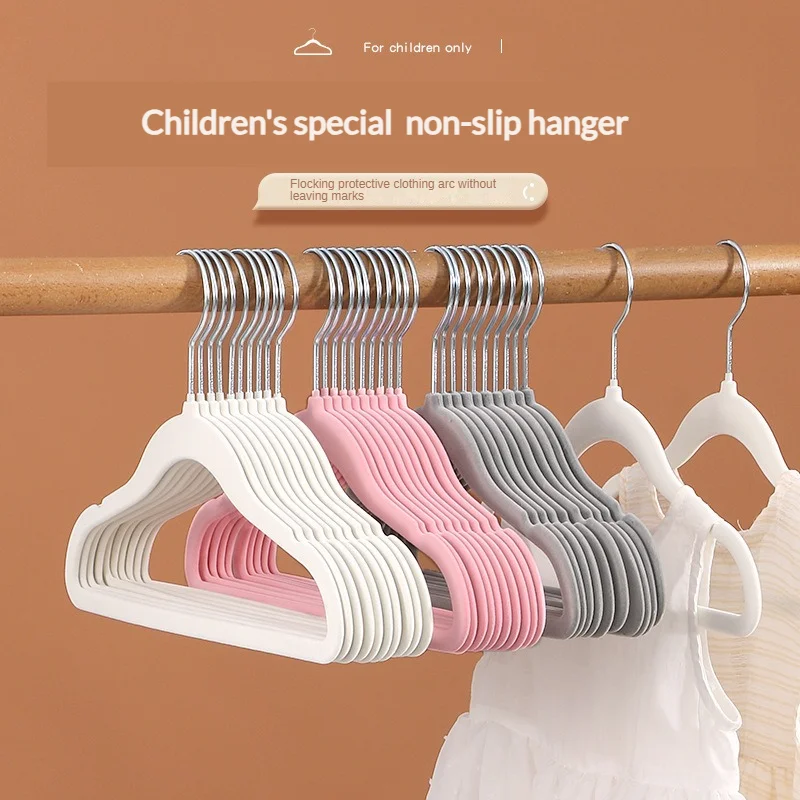 10/20Pcs Plastic Flocked Hangers, Children's Hangers, Non-Slip Shoulder-Protecting Small Hangers, Do Not Bulge, Do Not Damage Clothes, Suitable for Small Clothes
